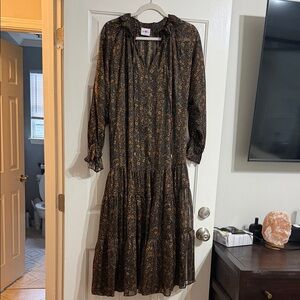 Buddy Love Black & Brown Floral Tiered Long Sleeve Midi Dress